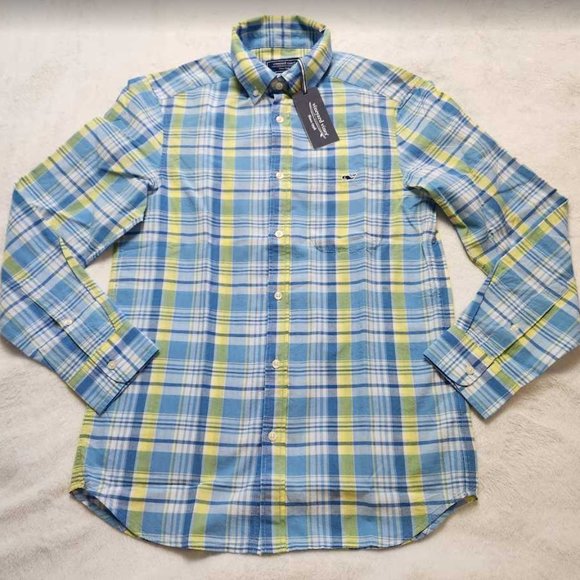 New men's S Vineyard Vines Cotton plaid madras classic fit button down shirt - Picture 1 of 8